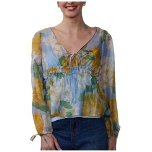 NY&C Floral Chiffon Blouse Long Sleeve Sheer Boho Top Lined Cami Spring XL‎ NWT
